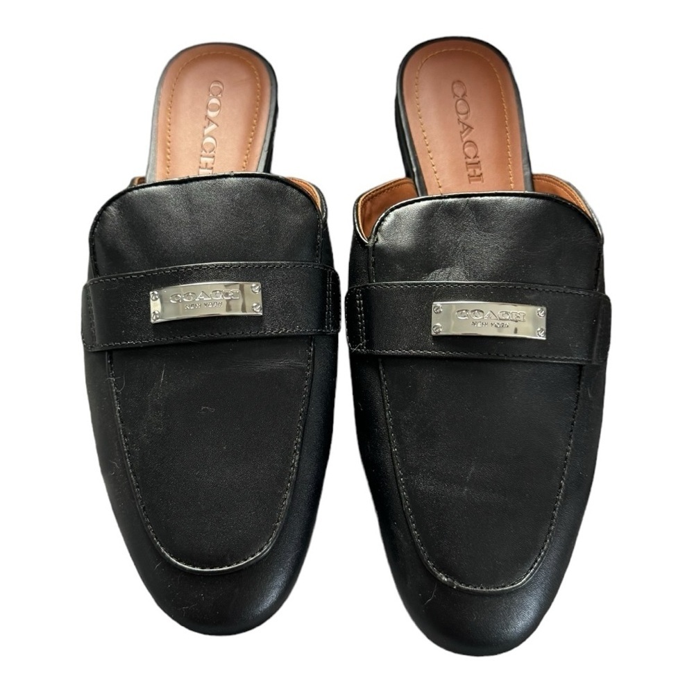 COACH Shea Black Leather Mules Slides Size 9.5 - Picture 2 of 11